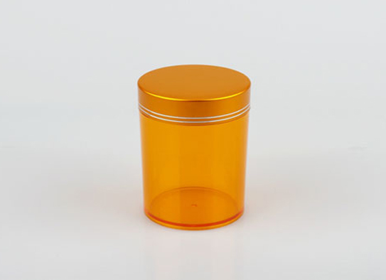 Transparante oranje plastic fles Pillen met aluminium schroefdop
